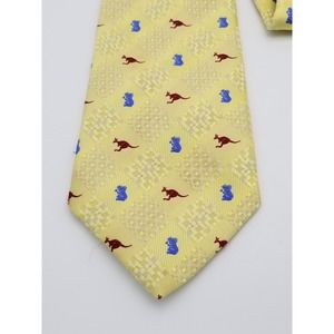 Australian Tie Company Yellow Mens Neck Tie Kangaroos Koala Bears Vintage